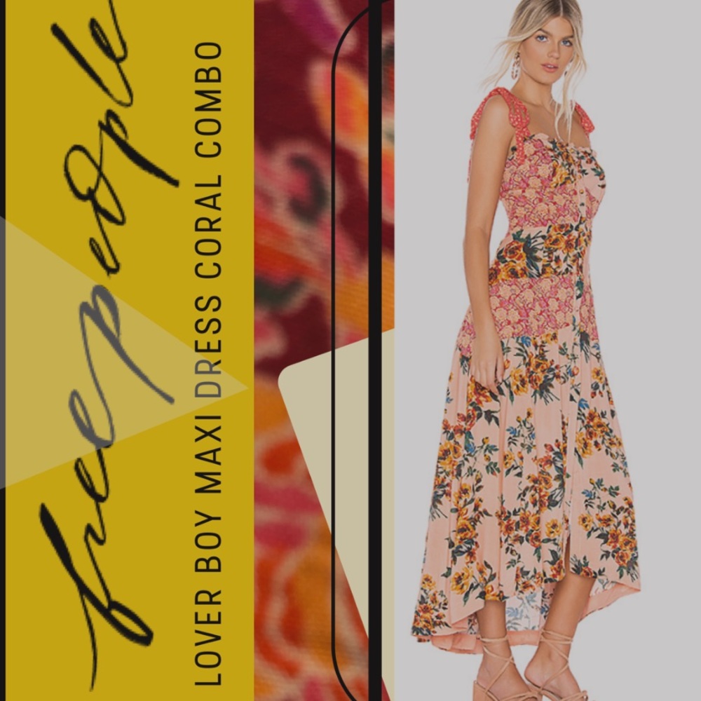 NTW Free People Lover Boy Maxi Dress Coral Combo 0